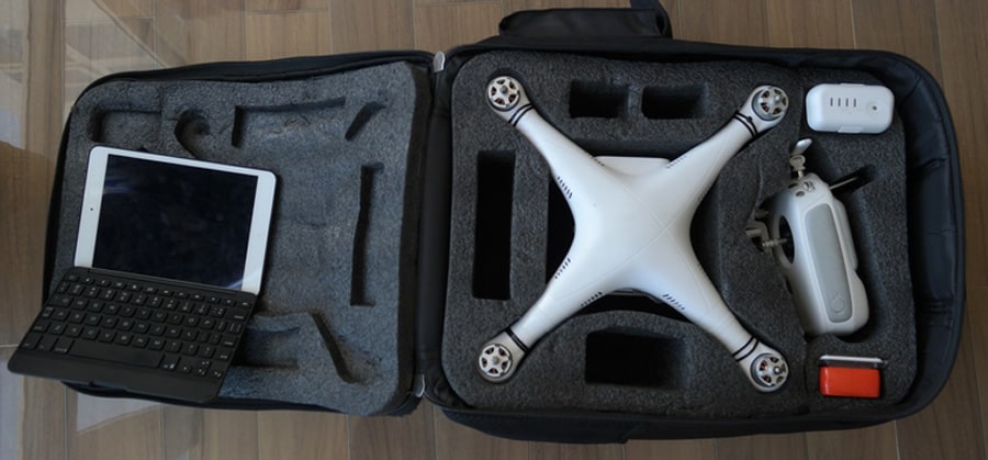 DJI Phantom 4 drone in a backpack