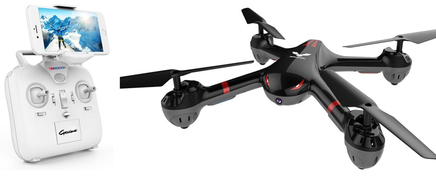 Black MJX X708 drone with white transmitter