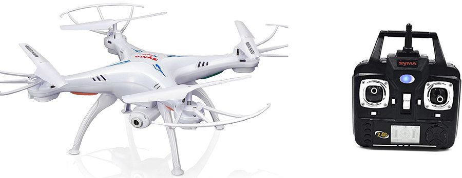 White Syma X5SW-V3 drone and black transmitter